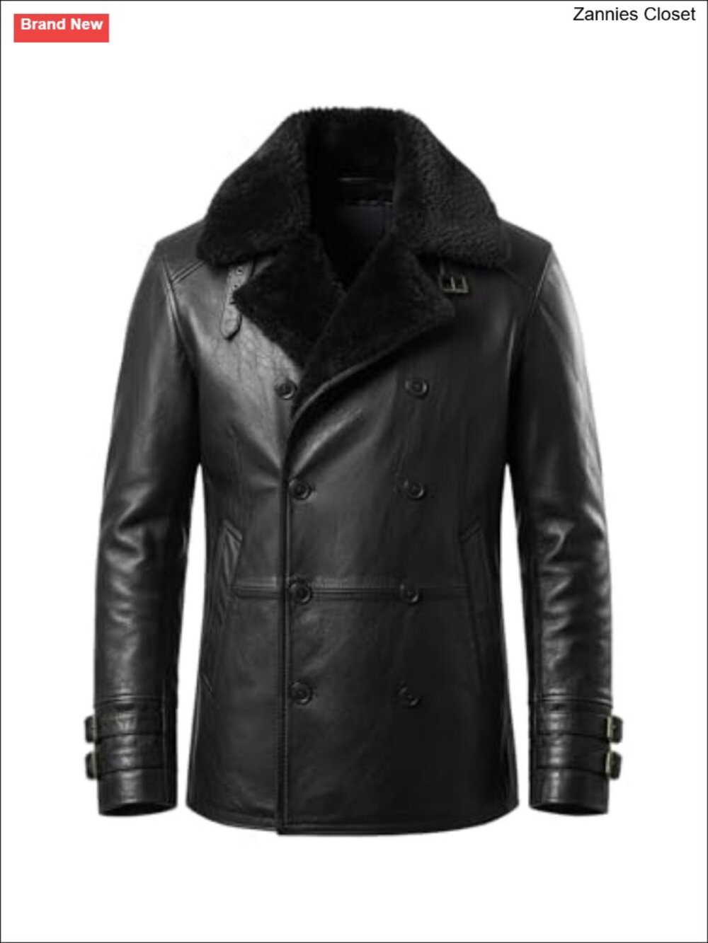 Leon Kennedy Cosplay Leather Jacket Peacoat Double Breasted Faux Fur Collar